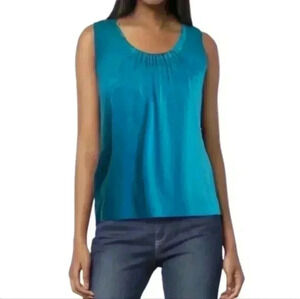 ELIE Tahari Blouse Sleeveless  Round Neck Silk Blue Green Women's size XS